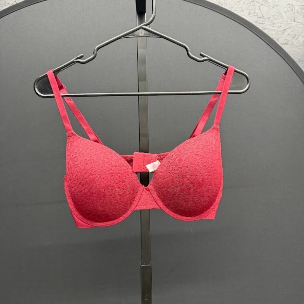 PINK Victoria's Secret Wear Everywhere T-Shirt Lightly Lined Maroon Bra